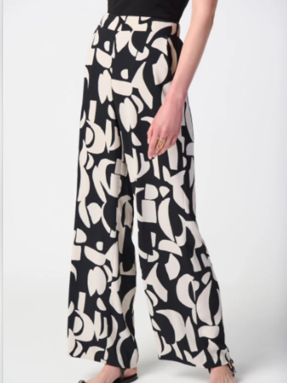 NWT! Joseph Ribkoff Black Moonstone Abstract Print Wide-Leg Pants Size 14‎ $150